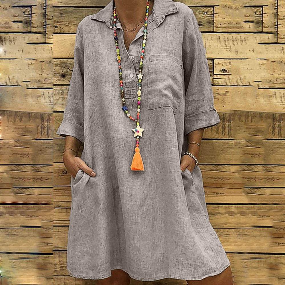 (S-5XL) Shirt dress with 3/4 sleeves and collar