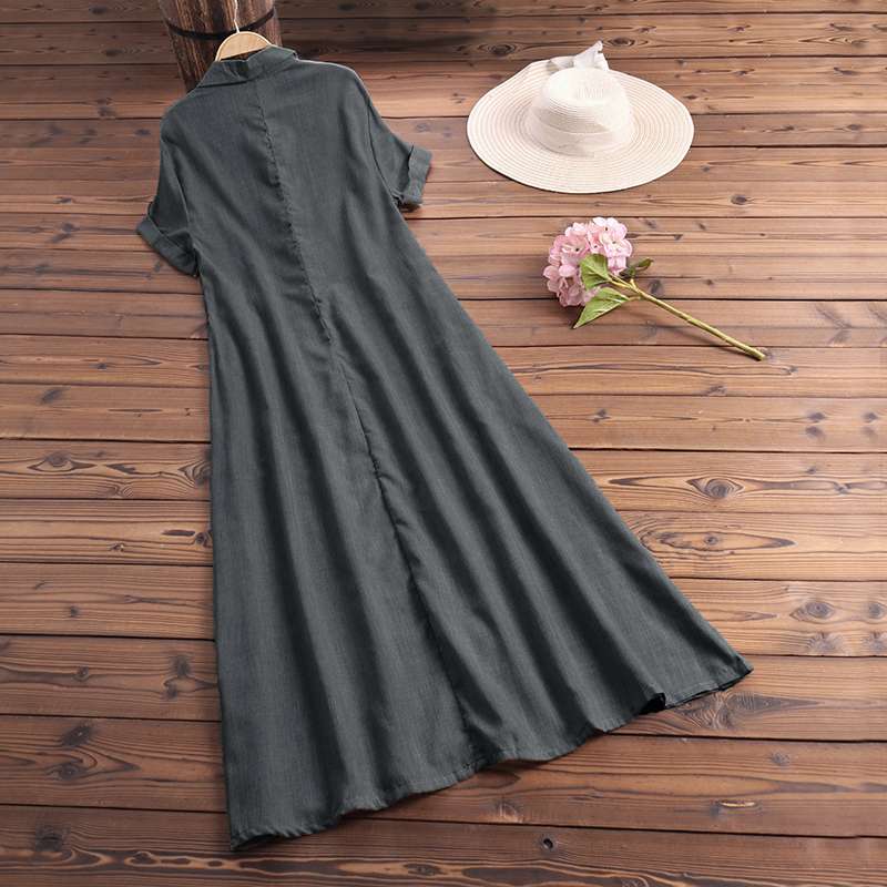 (S-5XL) Everyday dress made of pure cotton and linen with lapels