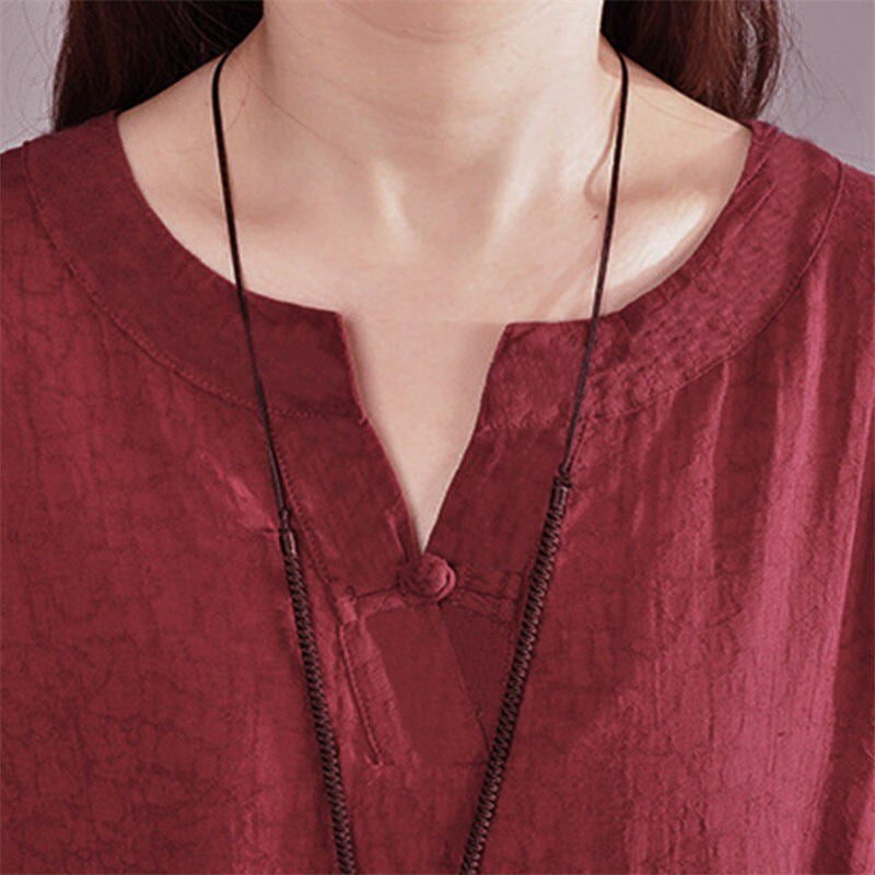 (S-5XL) Loose cotton linen dress in a solid colour