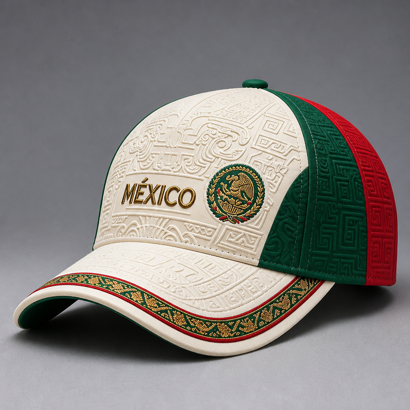 Mexico Flag Color Block Retro Tribal Pattern Outdoor Sun Protection Dad Hat