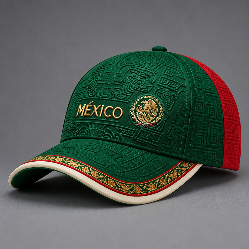 Mexico Flag Color Block Retro Tribal Pattern Outdoor Sun Protection Dad Hat