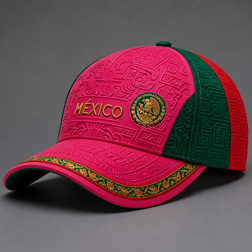 Mexico Flag Color Block Retro Tribal Pattern Outdoor Sun Protection Dad Hat