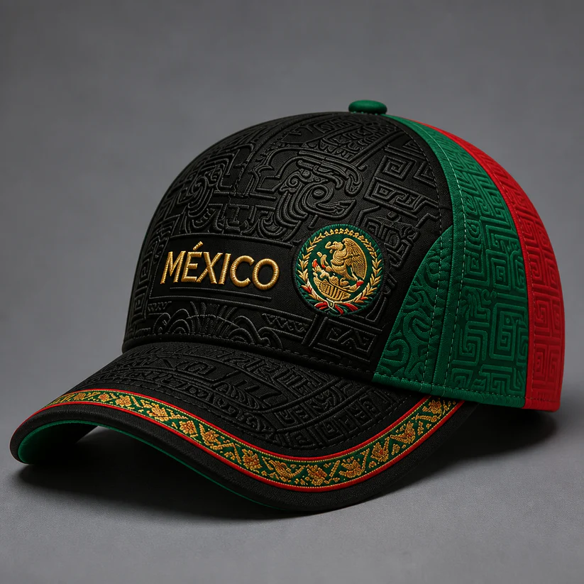 Mexico Flag Color Block Retro Tribal Pattern Outdoor Sun Protection Dad Hat