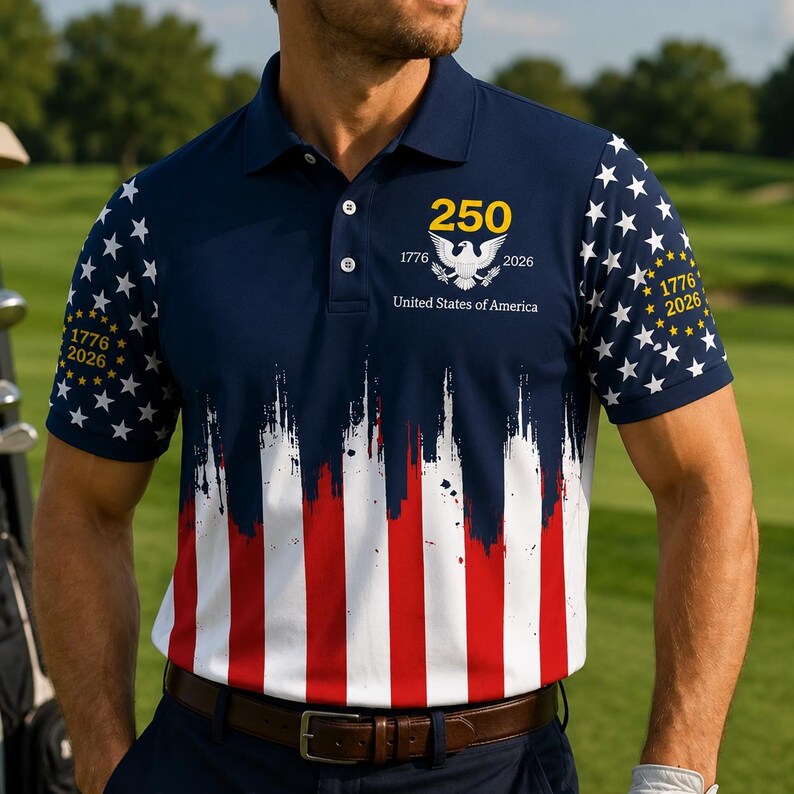 America 250 Polo Shirt for Men, Freedom 1776-2026 Patriotic Button Up, July 4th Polo Shirt, Vintage USA Anniversary Shirt