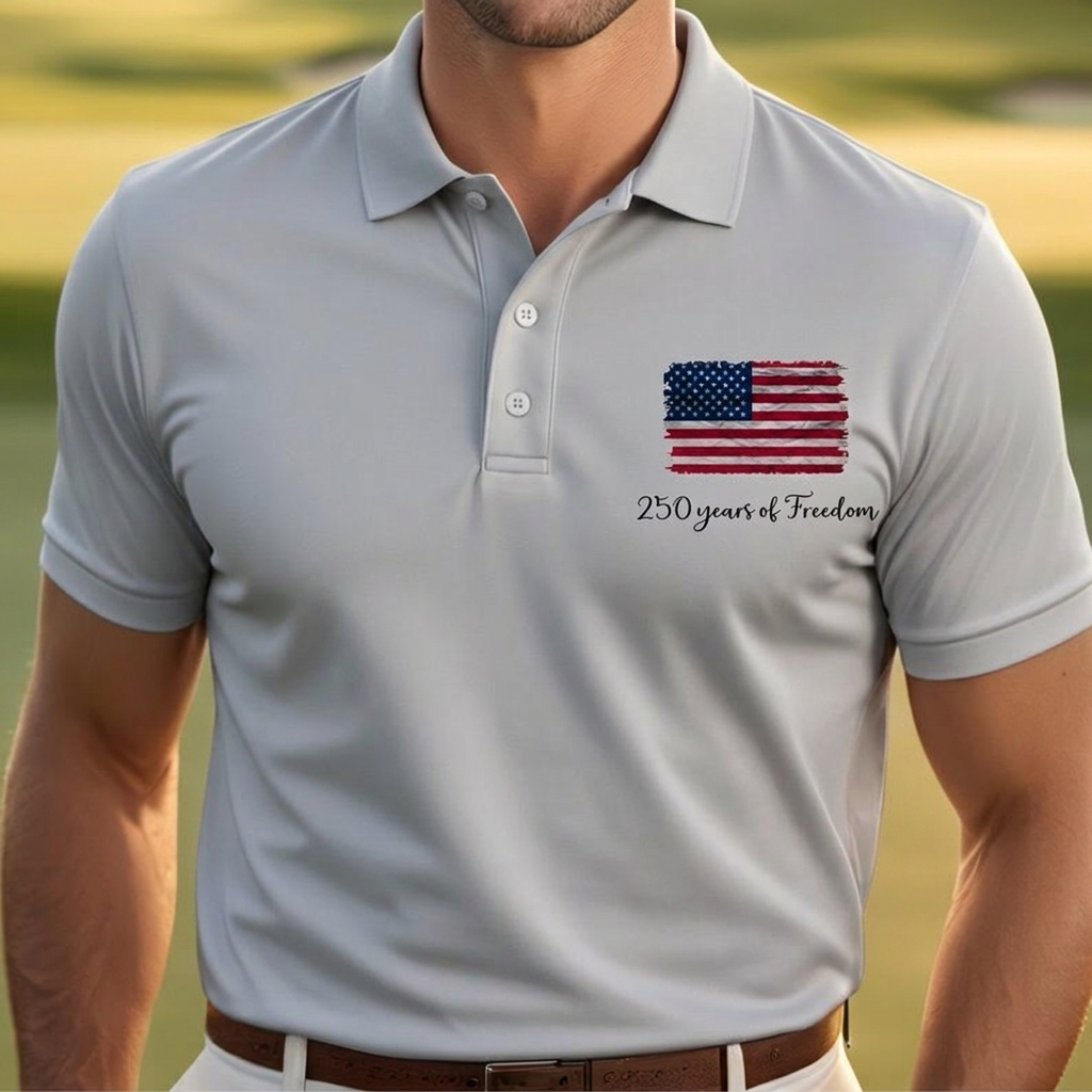 Dry Fit USA Polo Shirt, Retro USA With Flag Shirt, USA Pride, Semiquincentennial Gift,Retro Patriotic American Quick Dry Shirt,Memorial Day