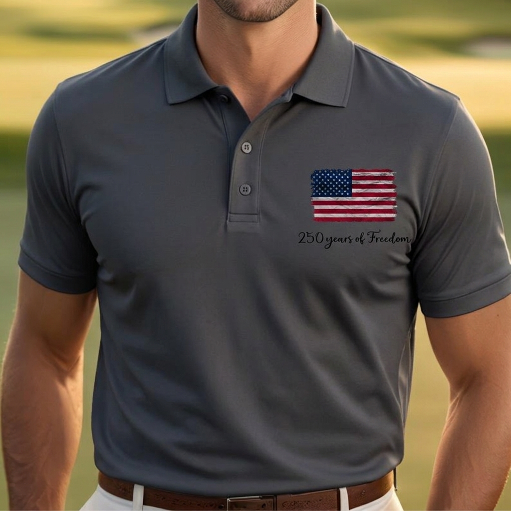 Dry Fit USA Polo Shirt, Retro USA With Flag Shirt, USA Pride, Semiquincentennial Gift,Retro Patriotic American Quick Dry Shirt,Memorial Day