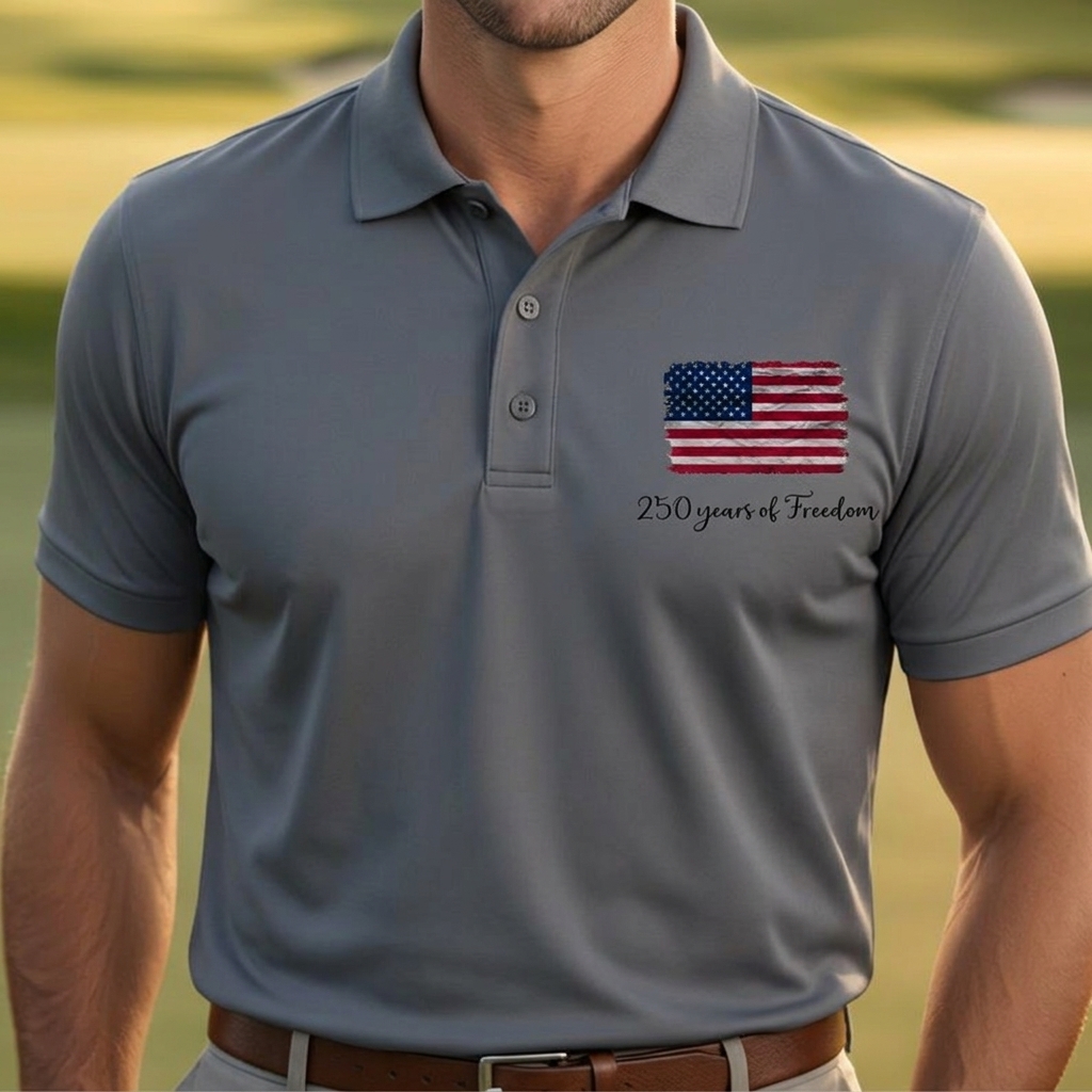 Dry Fit USA Polo Shirt, Retro USA With Flag Shirt, USA Pride, Semiquincentennial Gift,Retro Patriotic American Quick Dry Shirt,Memorial Day