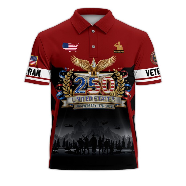 250 American Anniversary Polo Shirt, Proudly Served Shirt, Multicolor Full Size XS-5XL Patriotic Polo, Independence Gifts