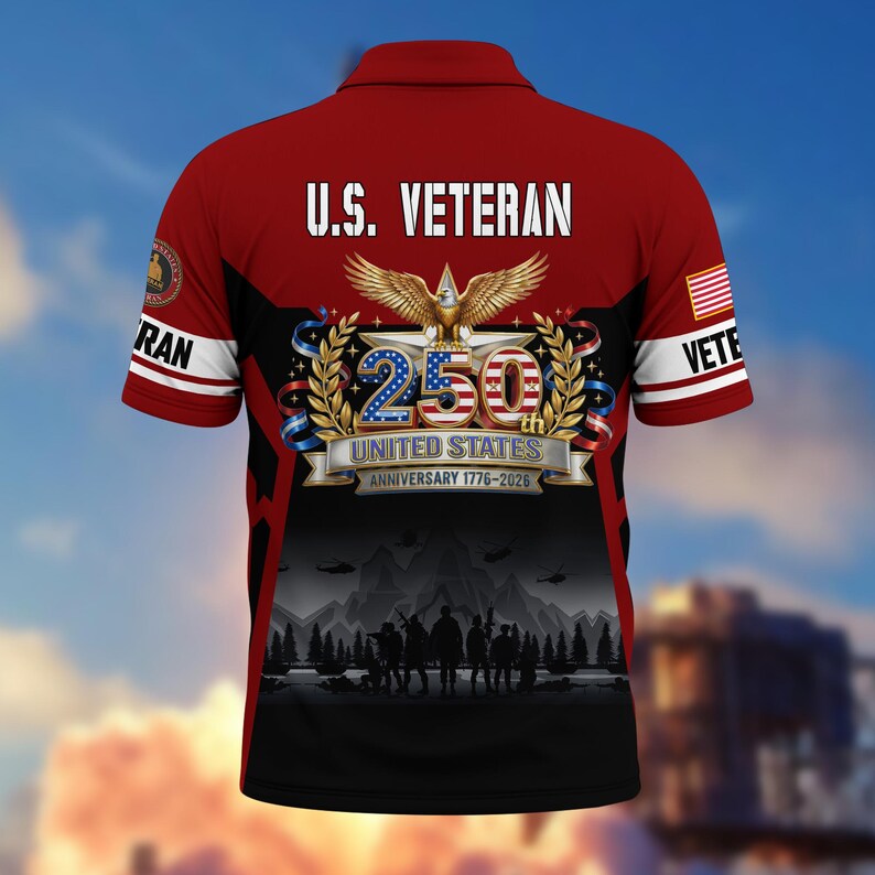 250 American Anniversary Polo Shirt, Proudly Served Shirt, Multicolor Full Size XS-5XL Patriotic Polo, Independence Gifts