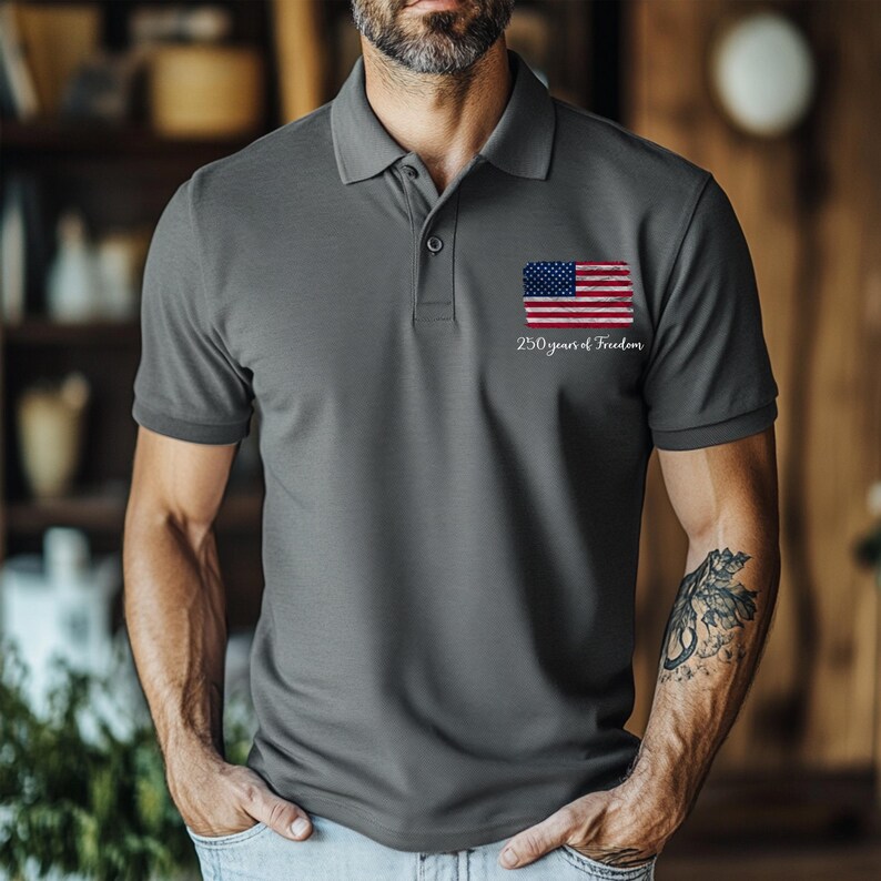 Dry Fit USA Polo Shirt, Retro USA With Flag Shirt, USA Pride, Semiquincentennial Gift,Retro Patriotic American Quick Dry Shirt,Memorial Day