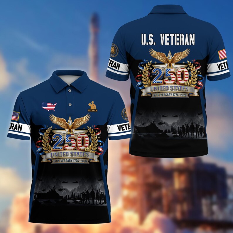 250 American Anniversary Polo Shirt, Proudly Served Shirt, Multicolor Full Size XS-5XL Patriotic Polo, Independence Gifts