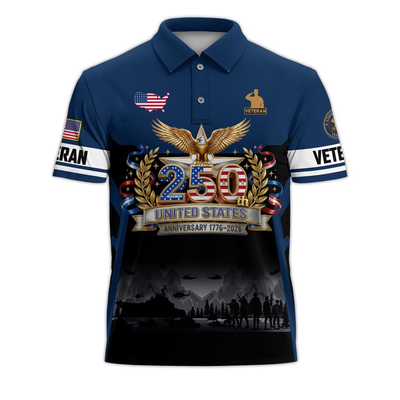 250 American Anniversary Polo Shirt, Proudly Served Shirt, Multicolor Full Size XS-5XL Patriotic Polo, Independence Gifts