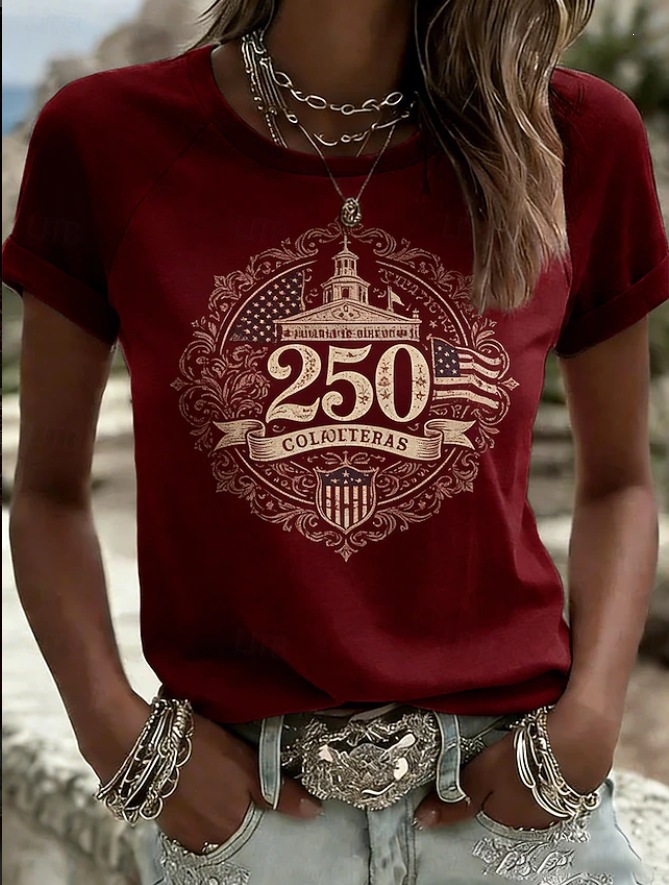 Vintage USA 250th Anniversary Raglan T-Shirt – Retro Independence Hall & American Flag Print, Casual Short Sleeve Patriotic Top