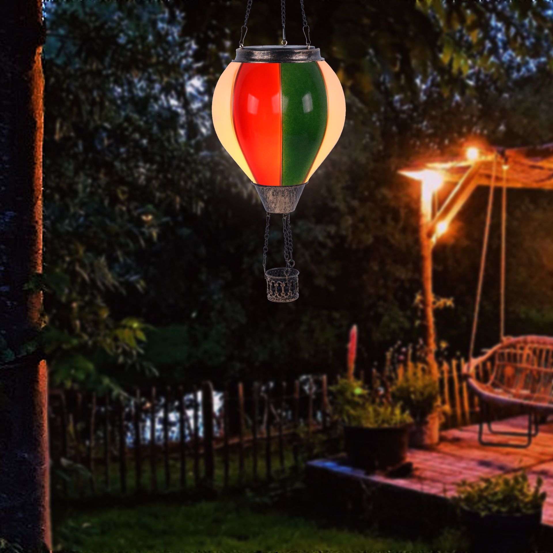 Hanging Solar Lantern - Outdoor Garden Solar Powered Light - Hot Air Balloon Decorative Lamp