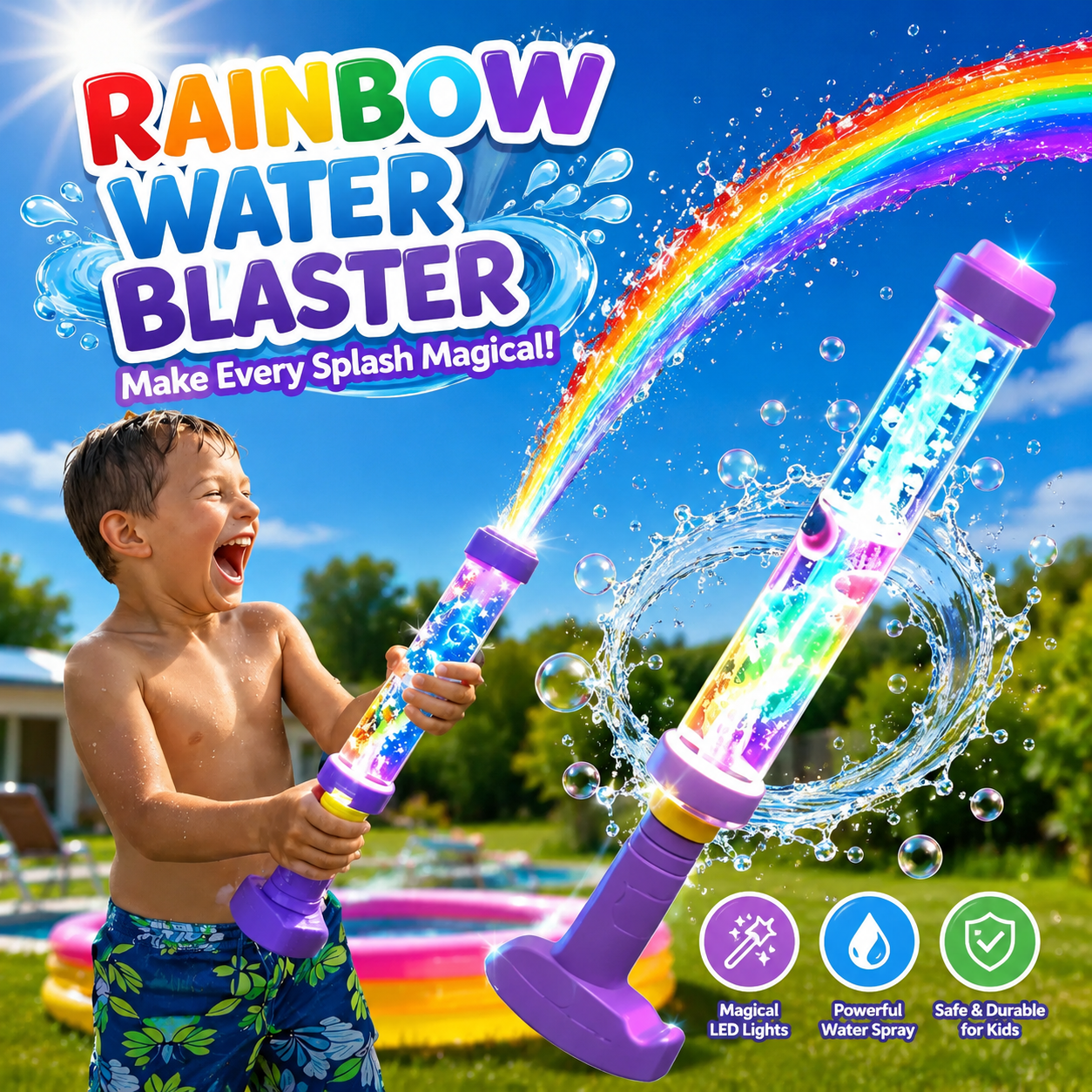 Glowing Rainbow LED Water Blaster - Light-Up Water Gun Toy for Kids & Adults