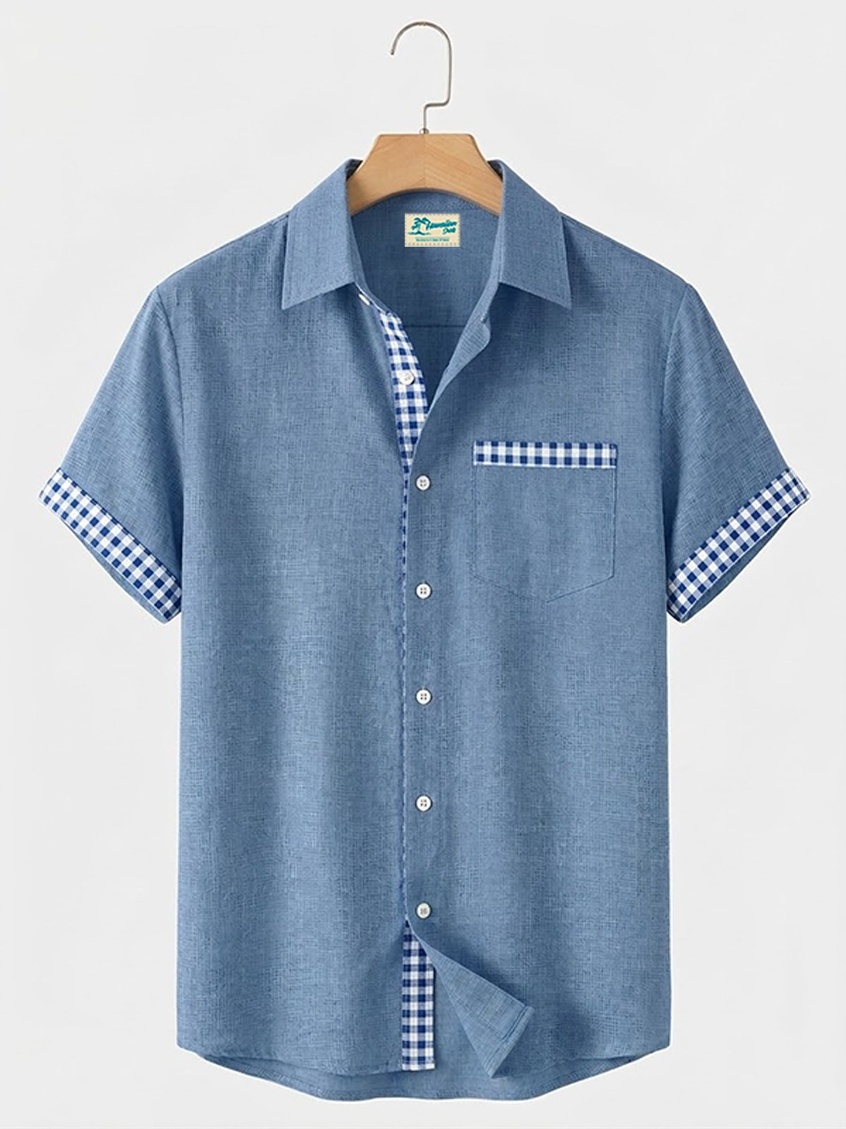 Cargks®Vintage Basic Plaid Print Men's Button Pocket Short Sleeve Shirt Big & Tall