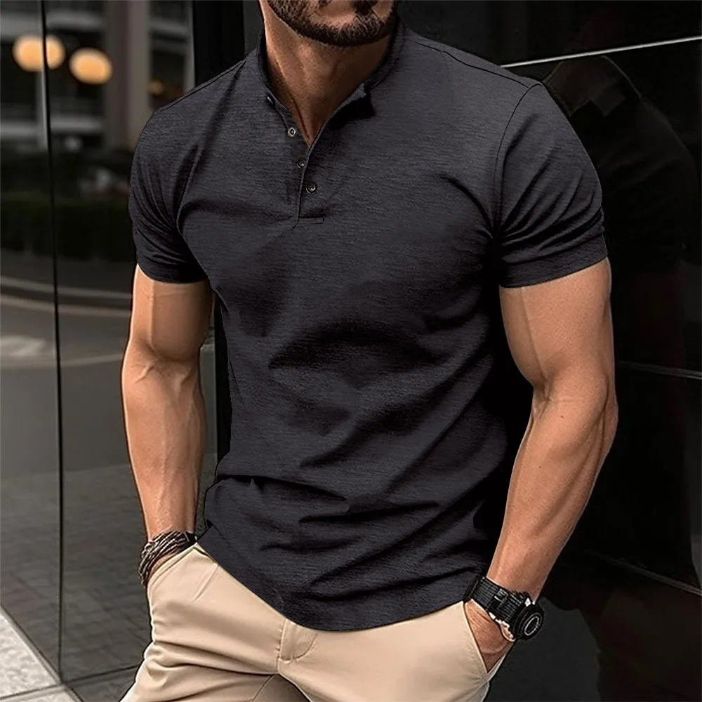 Mens Solid Color Business Casual Short Sleeve Top