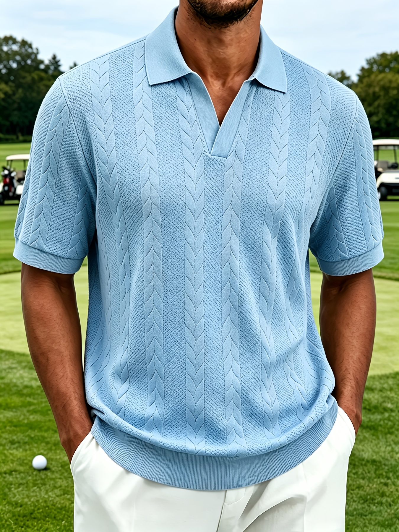Men’s twisted-weave polo shirts, short-sleeved collared golf shirts