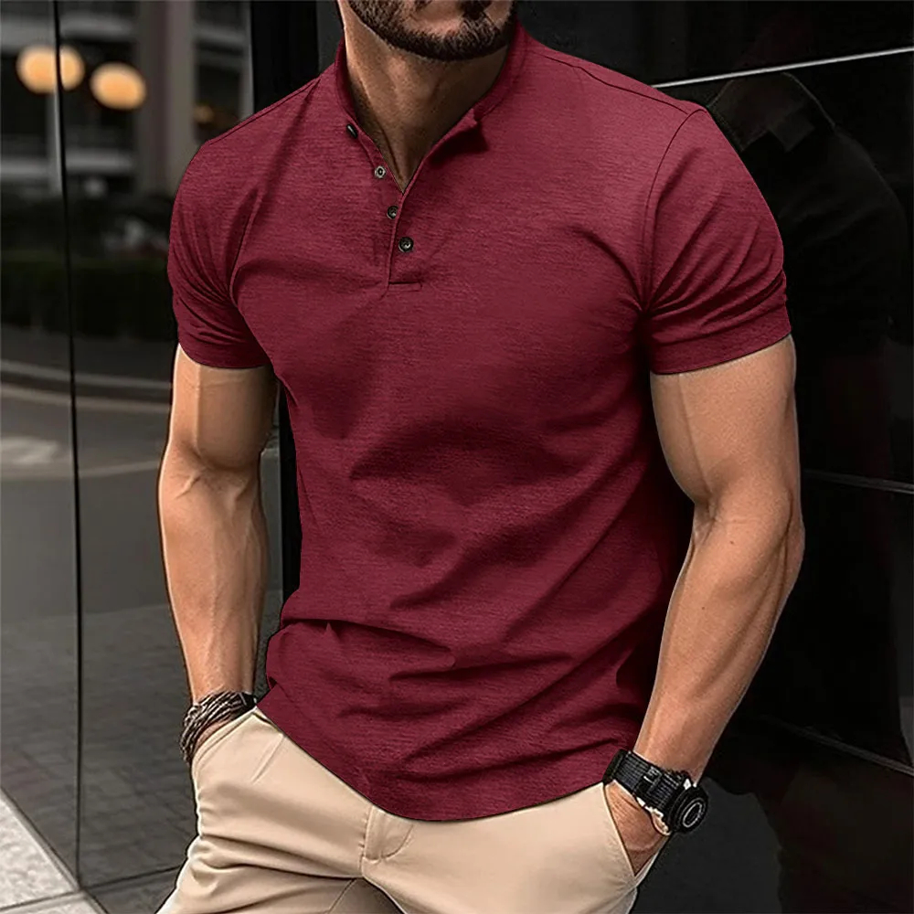 Mens Solid Color Business Casual Short Sleeve Top