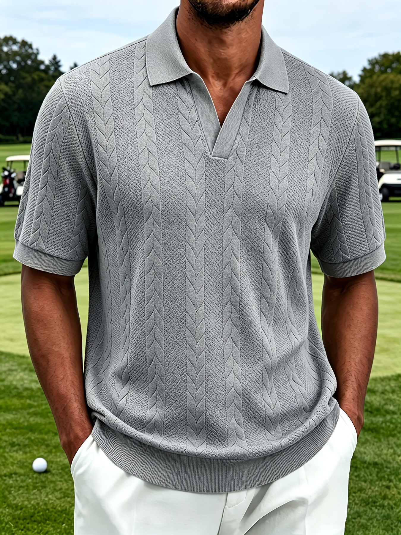 Men’s twisted-weave polo shirts, short-sleeved collared golf shirts