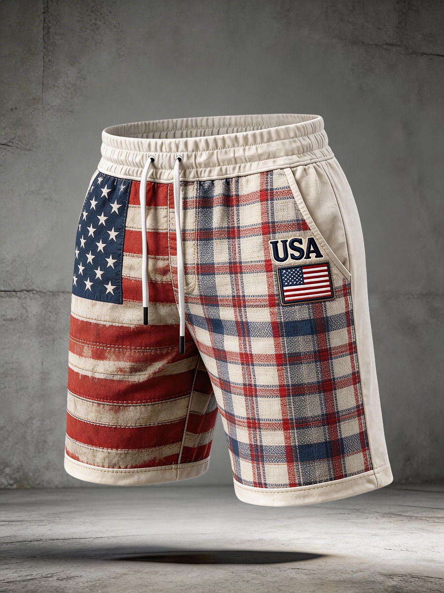 Adjustable Elastic Waist USA Flag Series Multi Pattern Men’s Beach Shorts