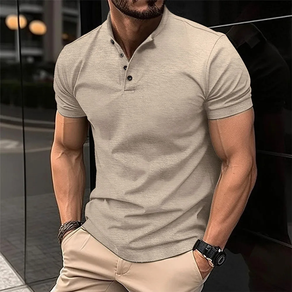 Mens Solid Color Business Casual Short Sleeve Top