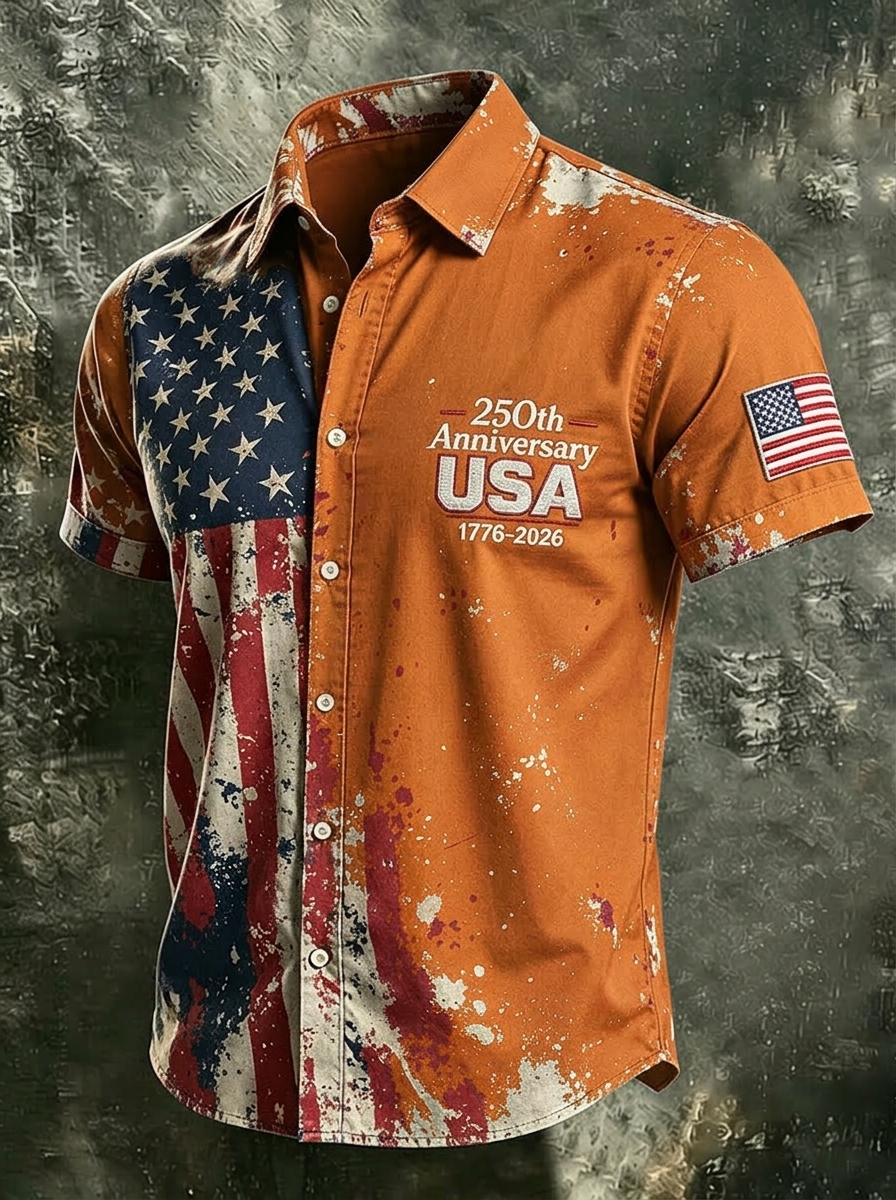 Men's 250th Anniversary National Flag Print Casual Short Sleeve T-Shirt for Summer