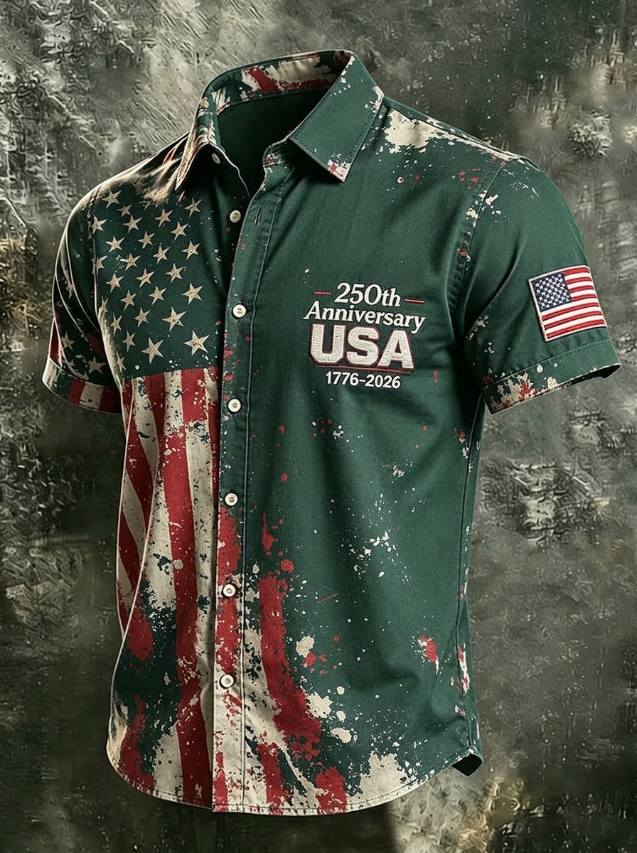 Men's 250th Anniversary National Flag Print Casual Short Sleeve T-Shirt for Summer