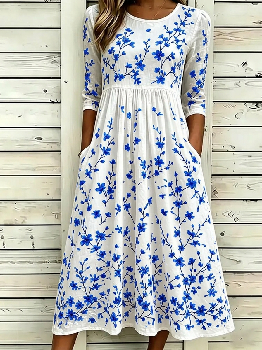 🌸 Cherry Blossom Embroidered Midi Dress