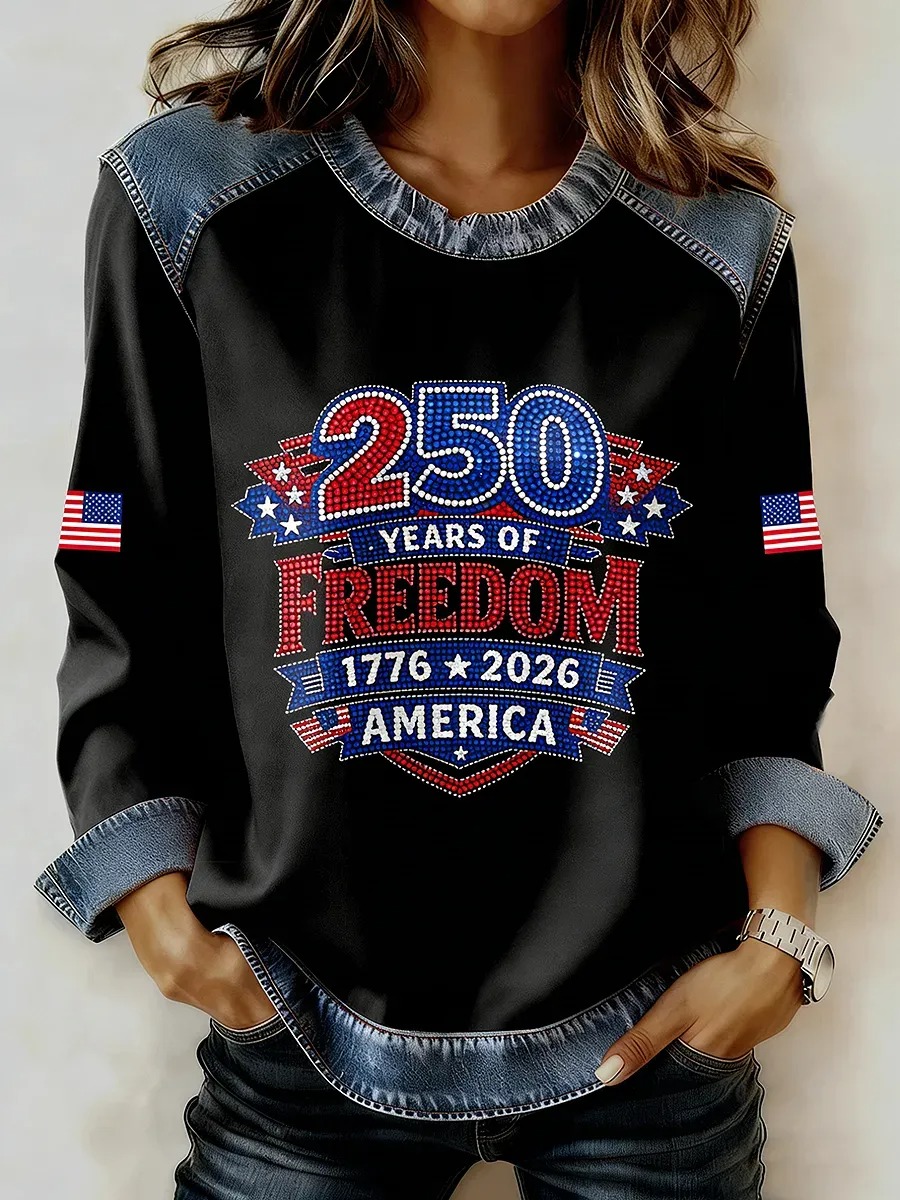 Women's Floral American Flag Ruffle-Sleeve Blouse