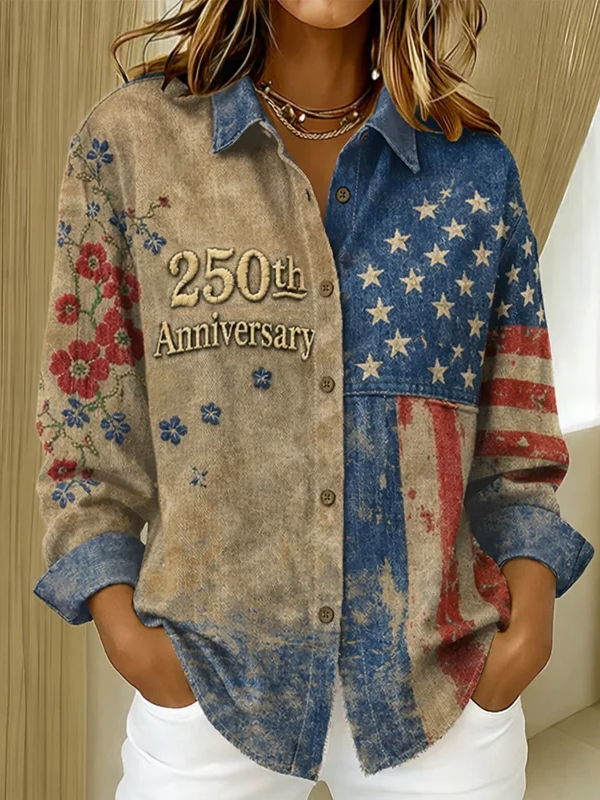 250th Anniversary Retro Washed Oversized Lapel Collar Denim Shirt Jacket