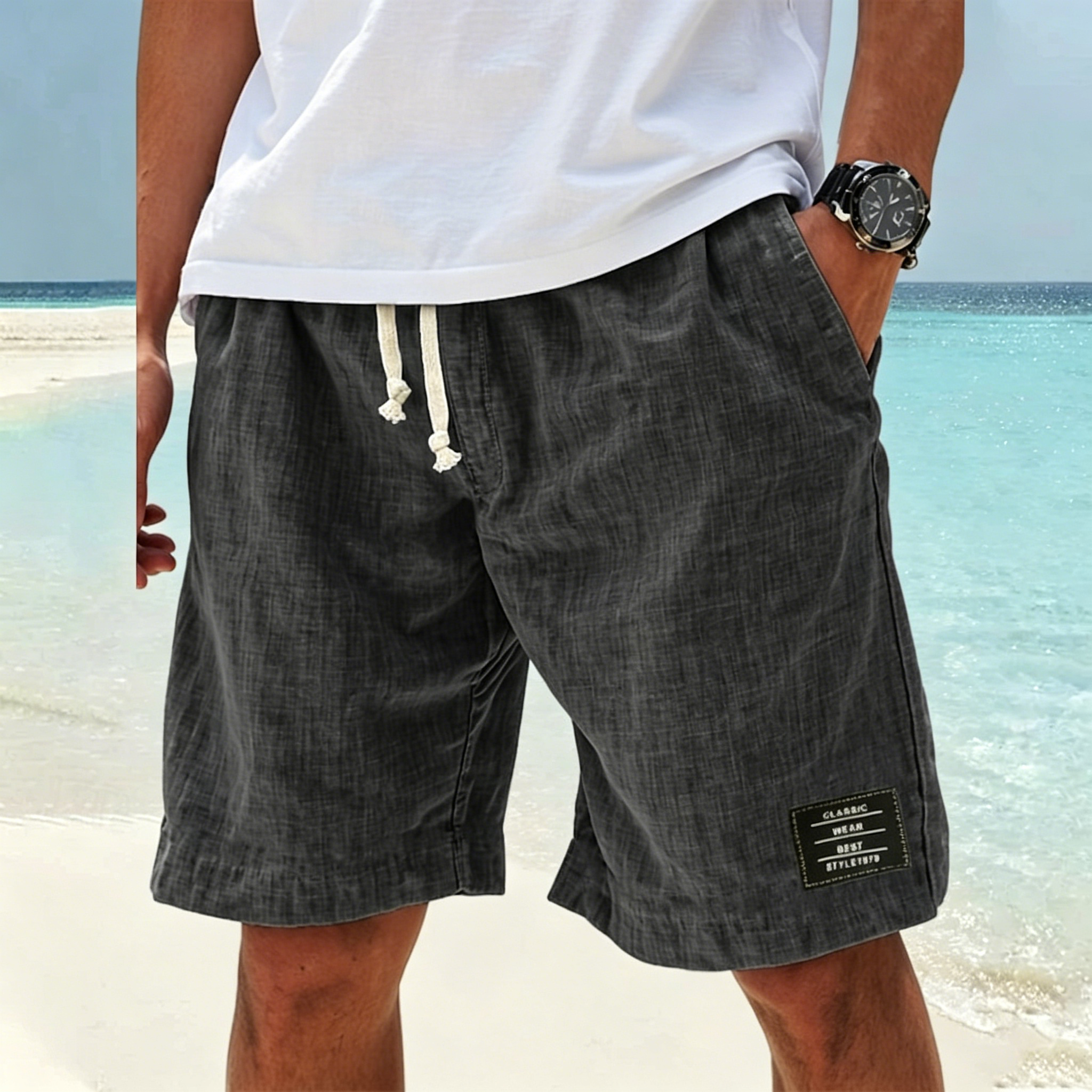 Summer Vacation Essential Men Textured Casual Shorts Relax Fit Elastic Waist Beach Daily Wear Shorts