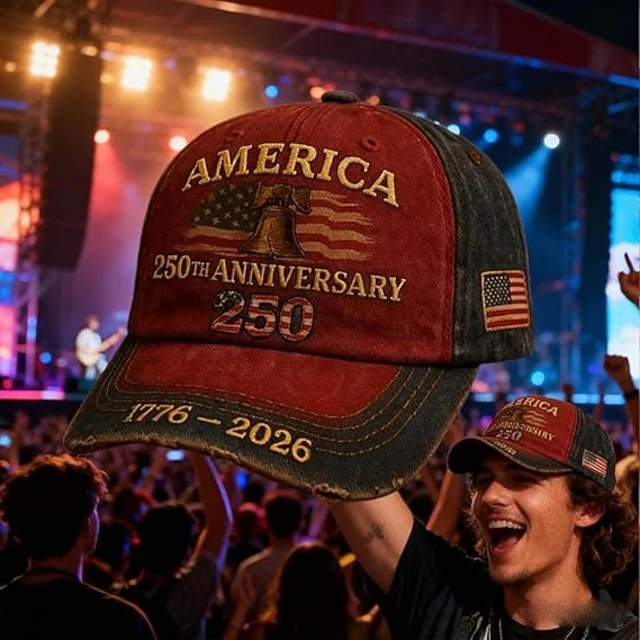 Men's USA 250th Anniversary Distressed Baseball Cap | Embroidered Liberty Bell Patriotic Trucker Hat