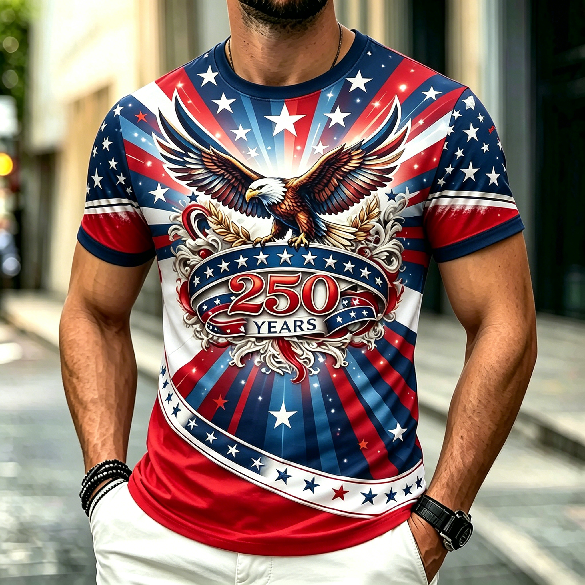 250th Anniversary American Eagle and Flag Graphic Short Sleeve Tee