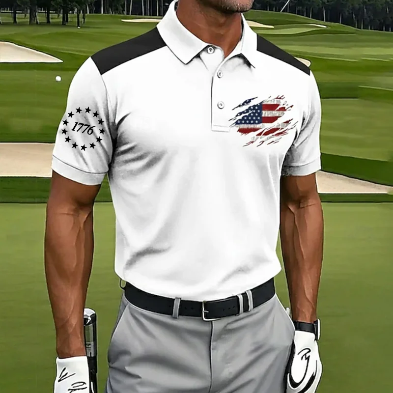 US 250th Anniversary Print Men's Golf Polo Shirt