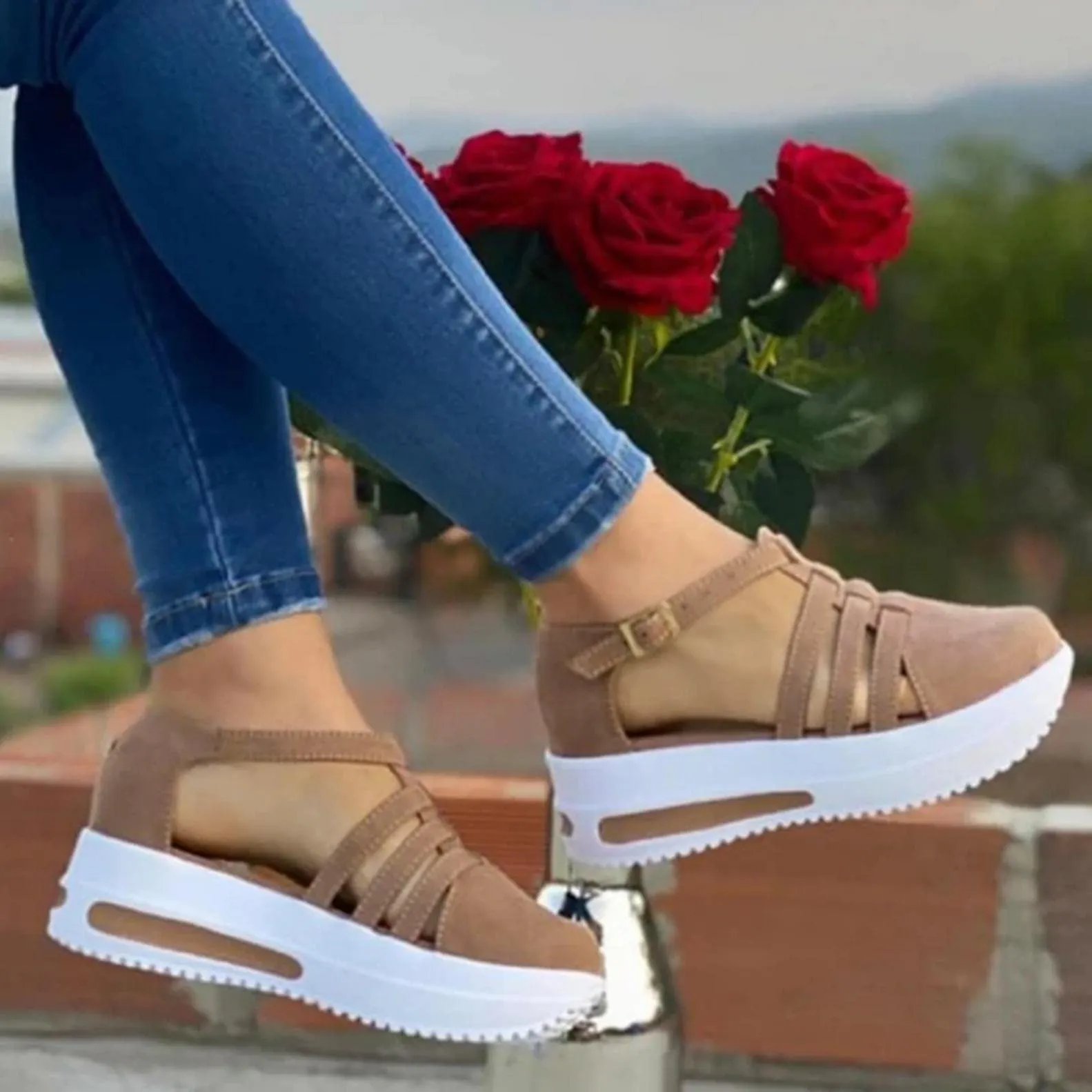 Grishay Women Sandals Casual Thick Bottom Comfortable Mid Heels Sandals