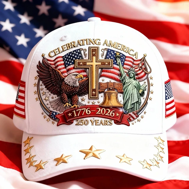 Men's USA 250th Anniversary Patriotic Cap | Embroidered Eagle, Cross & Liberty Statue Baseball Hat