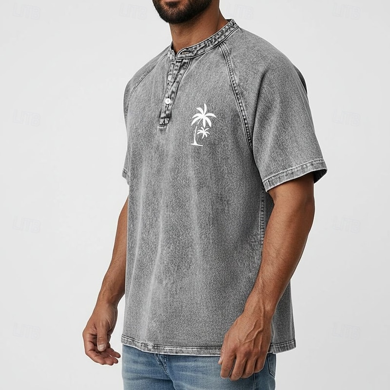 SoftFade Men's Coconut Tree T-Shirt - Acid Wash Vintage Tee