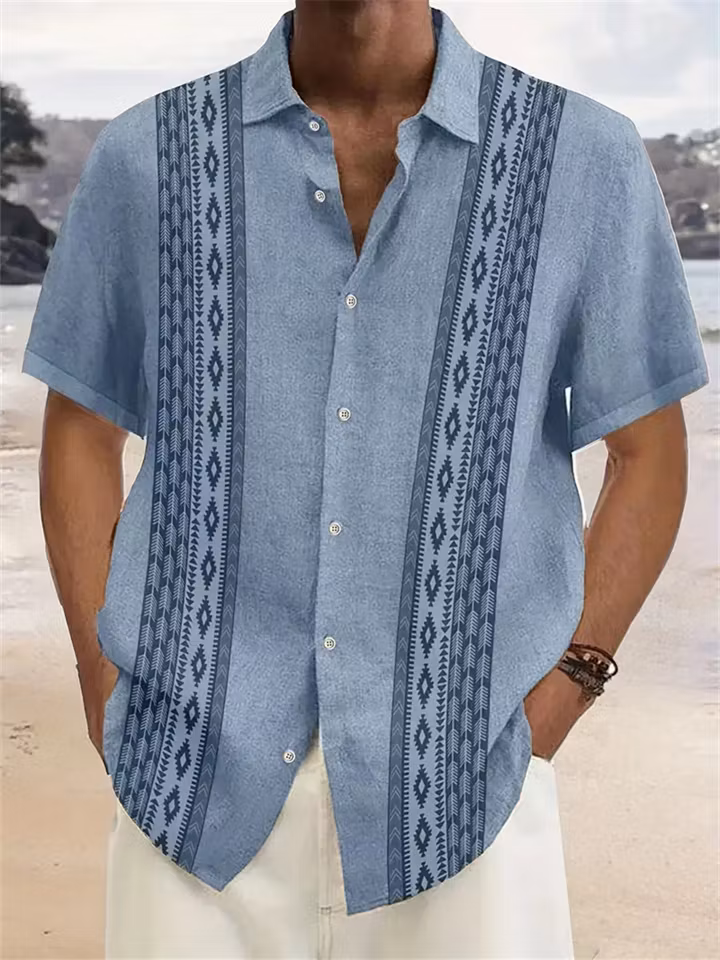 Artistic Bamboo Printed Collared Shirt, Great for Summer Outdoor Activities, Cruise Trips and Casual Night Occasions