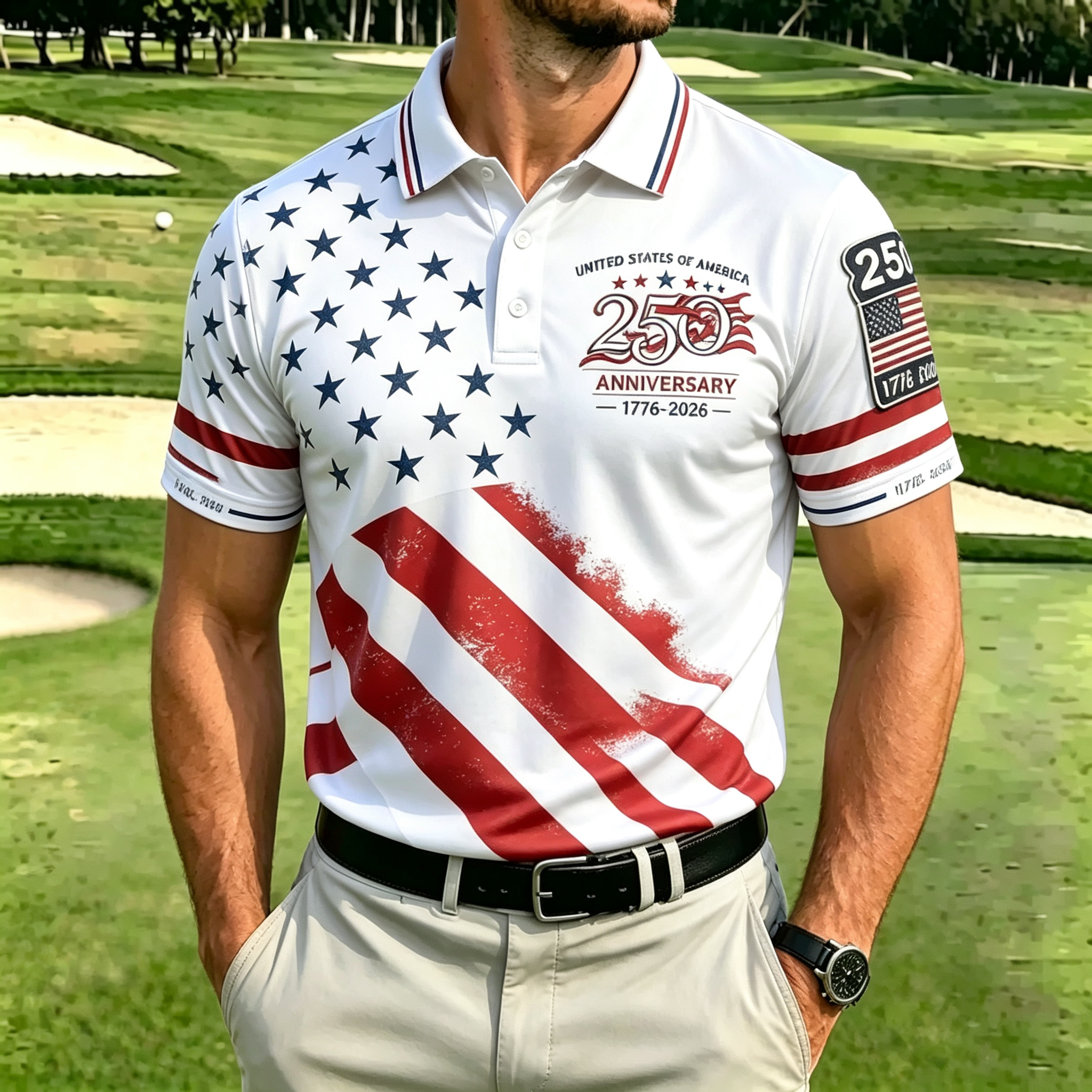 Anniversary Vintage Flag Golf Performance Polo Shirt