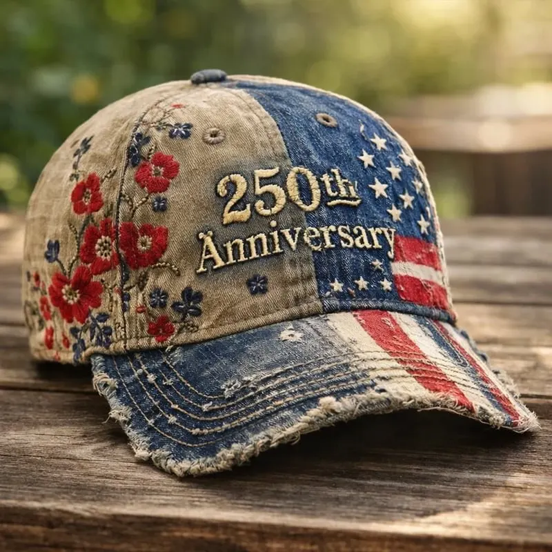 USA 250th Anniversary Distressed Denim Floral Patriotic Baseball Cap✨(Breathable & Lightweight Comfort & Unisex Fit)