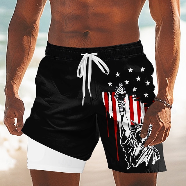 Independence Day Men's 4th of July U.S. 250th Anniversary US Flag Patriotic Lined Shorts 2 in 1 Board Shorts