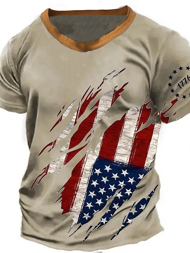 4th of July 2026 250th Memorial Day Patriotic Patriot 3D Print US Flag Crew Neck Short Sleeve T-Shirt Casual Daily Street