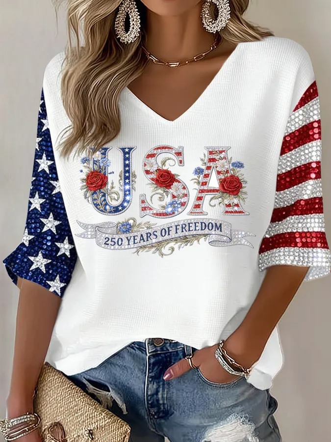 Women's USA 250th Anniversary Patriotic V-Neck Blouse