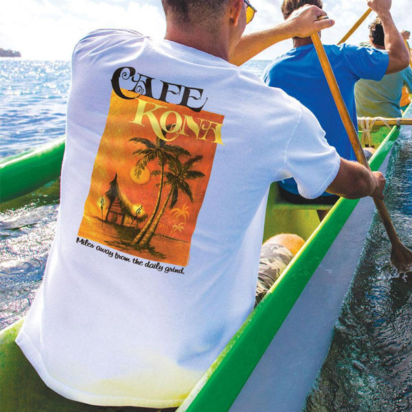 Classic white round neck Cafe Kona T-shirt with sleeves