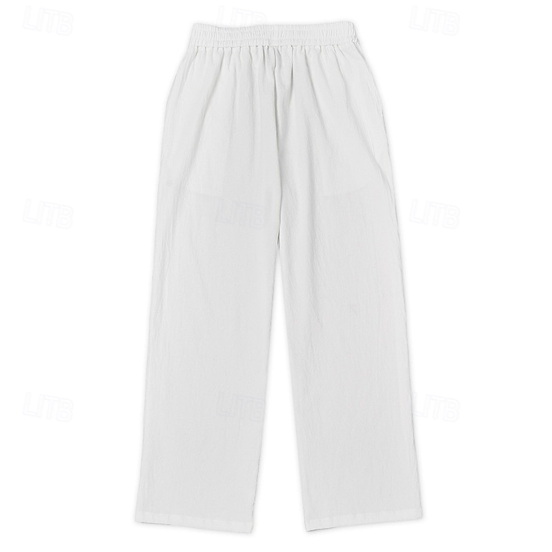 Men's Linen Pants Trousers Summer Pants Baggy Pants Beach Pants Drawstring Elastic Waist Straight Leg Plain Comfort Breathable Knee Length Outdoor Casual Daily Vacation Classic Style White+Black+Gray 2026 - $44.99 &ndash;P8
