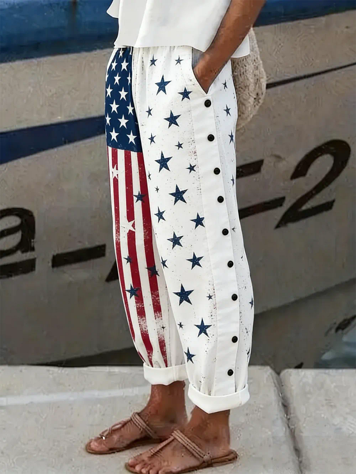The Ultimate Patriotic Linen-Blend Beach Pants