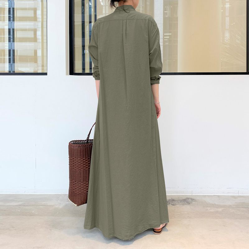 (S-5XL) Insert pocket, straight loose casual cotton dress