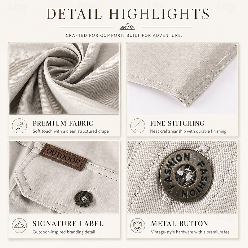 Men's Solid Color Work Shirt - Short Sleeve Cargo Casual