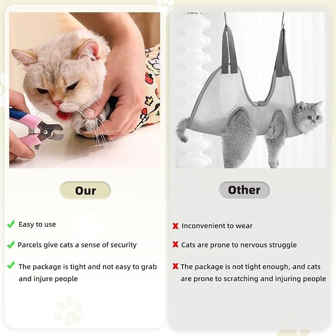 Cat Grooming Wrap – Self-Adherent Anti-Scratch Swaddle Restraint Bag for Stress-Free Nail Clipping